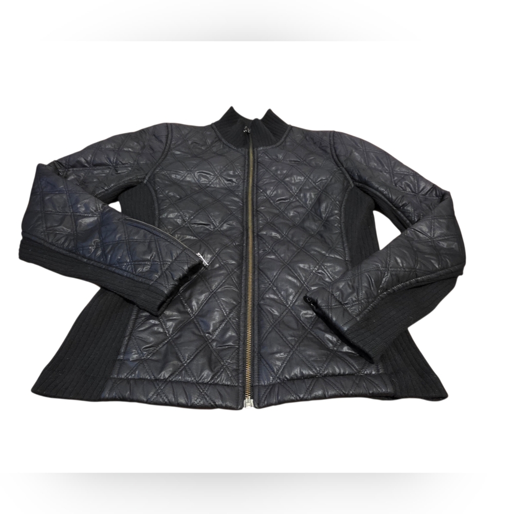 Prana Black Quilted Shepra Lined Women's Full Zip Moto Jacket Size M